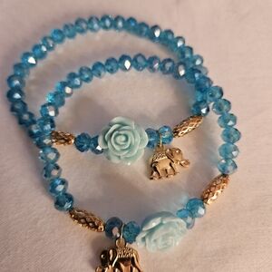 Chic Turquoise and Gold Charm Bracelet Set